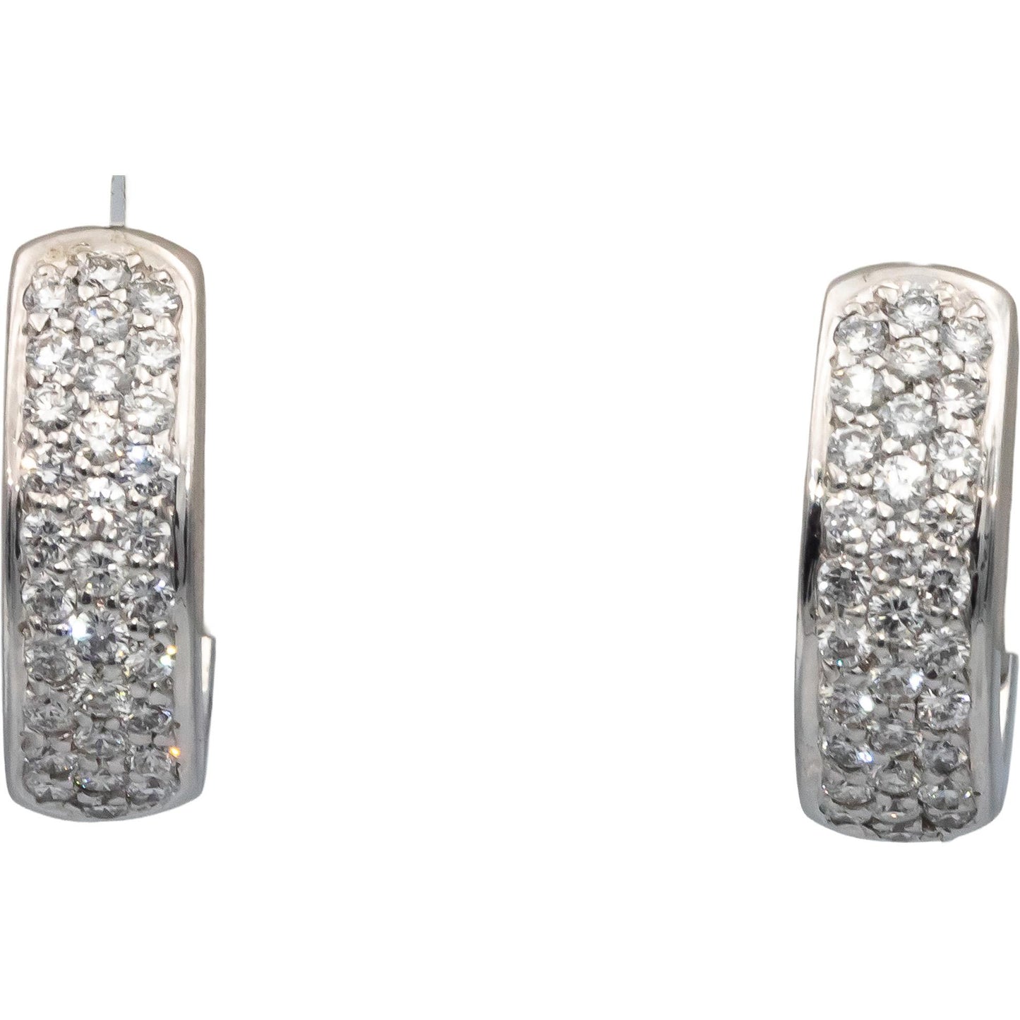 14k White Gold VS Round Diamond Hoop Huggie Earrings 1.35CT