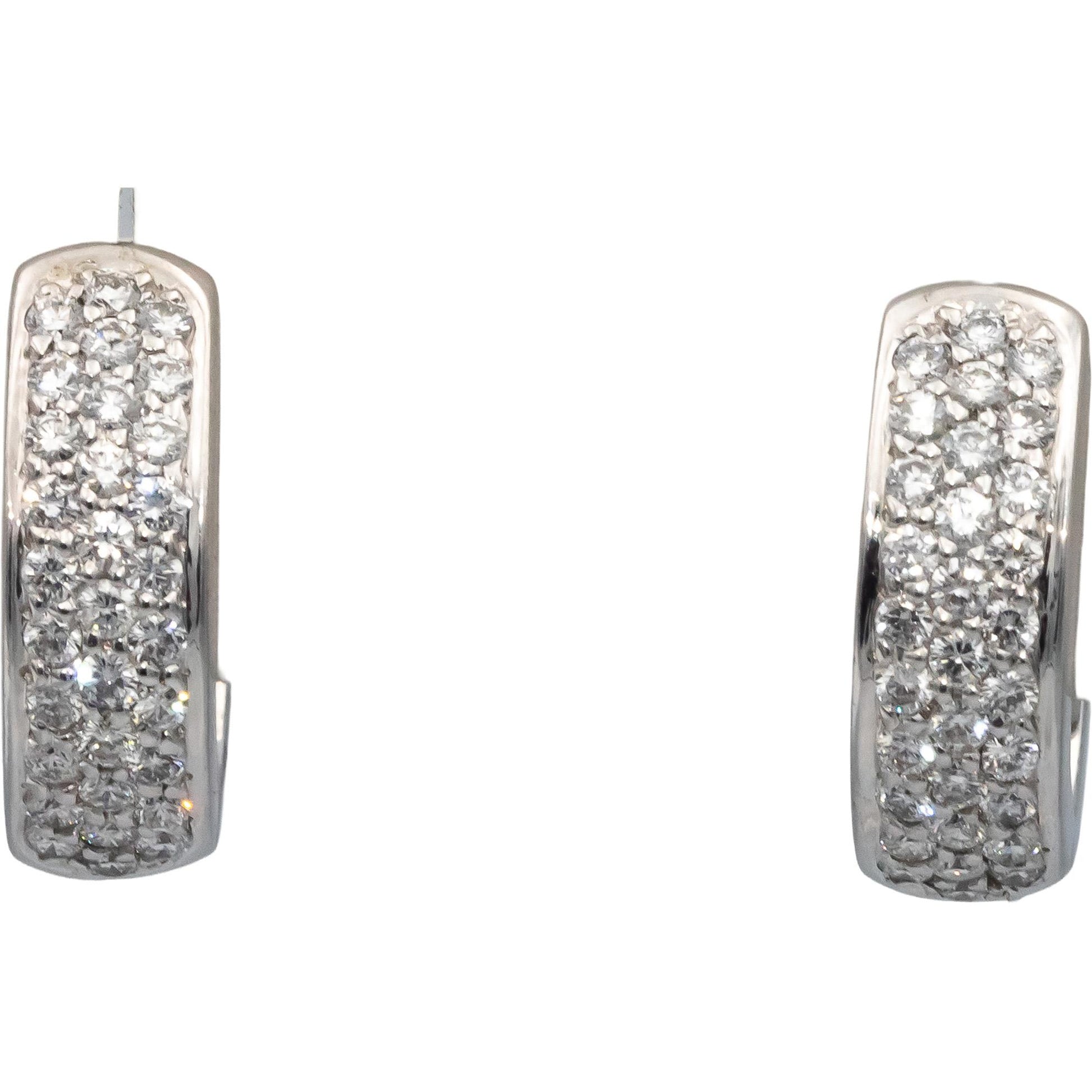 14k White Gold VS Round Diamond Hoop Huggie Earrings 1.35CT