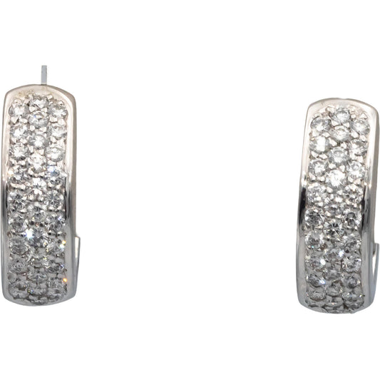 14k White Gold VS Round Diamond Hoop Huggie Earrings 1.35CT