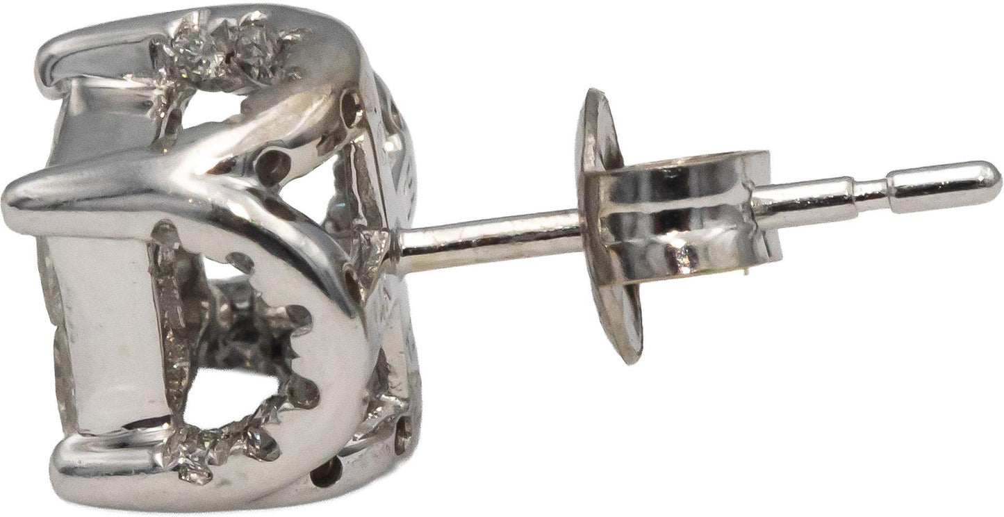 14k White Gold Princess & Round Diamond Stud Earrings 1.0CTW