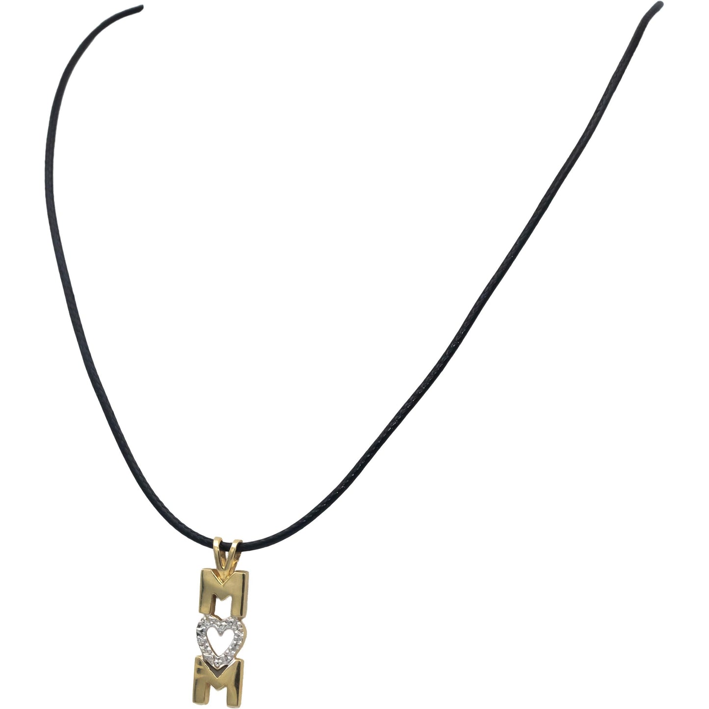 10k Yellow Gold Round Diamond Heart "MOM" Pendant Necklace 0.05CTW