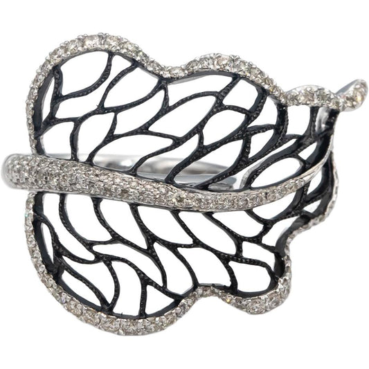 14k White Gold Round Diamond Floral Openwork Leaf Cocktail Ring 0.50CT Size 6.5