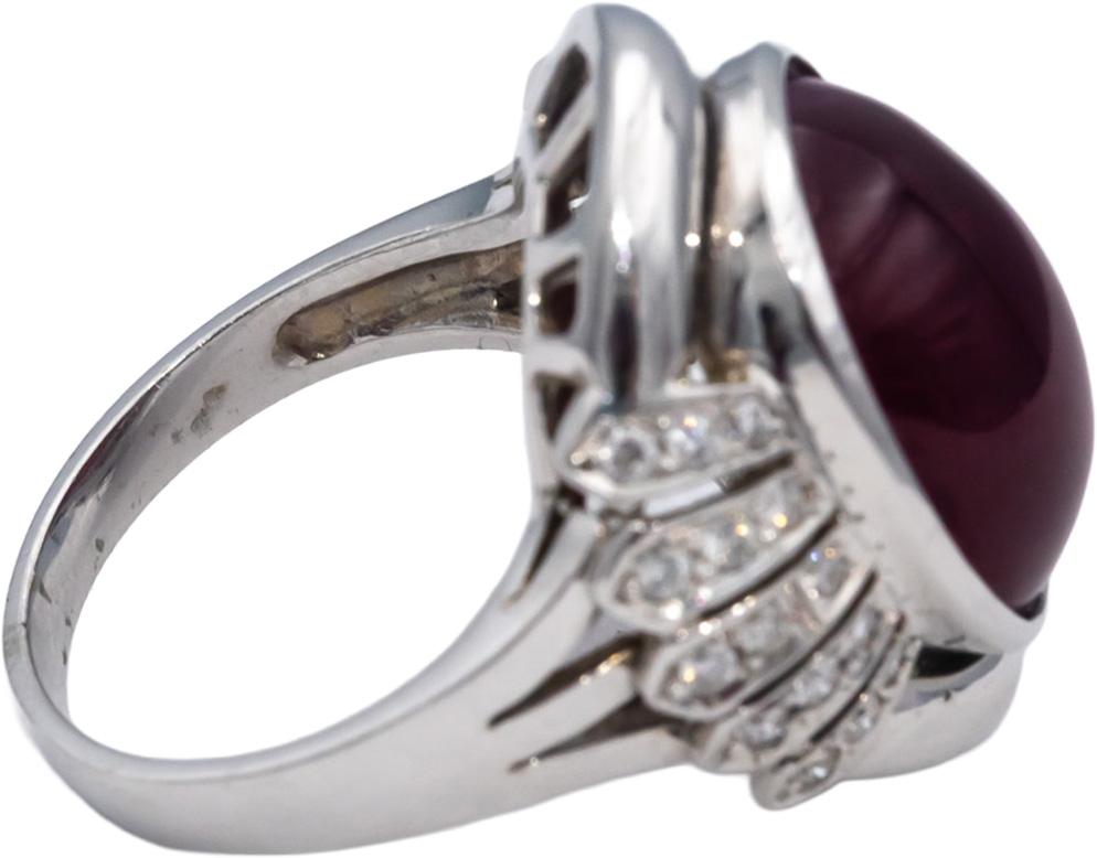 CGL Certified 14k White Gold Cabochon Ruby & Round Diamond Ring 10.85CT Size 7