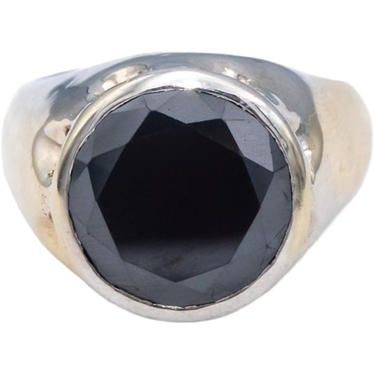 18k White Gold Round Bezel Set Black Diamond Solitaire Ring 12.0CT Size 10