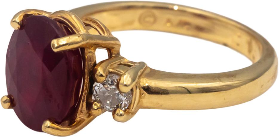 14k Yellow Gold Oval Ruby Round Diamond Cocktail Ring 4.93CTW Size 7