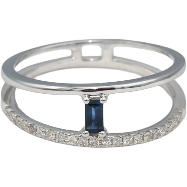 18k White Gold Diamond Emerald Cut Sapphire Split Band Ring .21CT Size 7.25