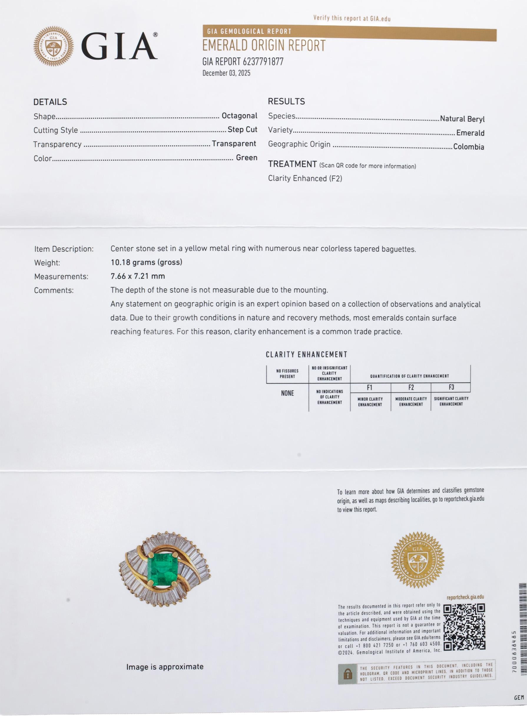 GIA Certified 14k Yellow Gold Colombian Emerald & Diamond Ring 4.0CTW Size 4.75