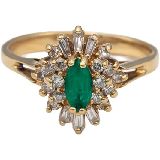 14k Yellow Gold Diamond & Emerald Halo Ring 0.90CTW Size 8.5