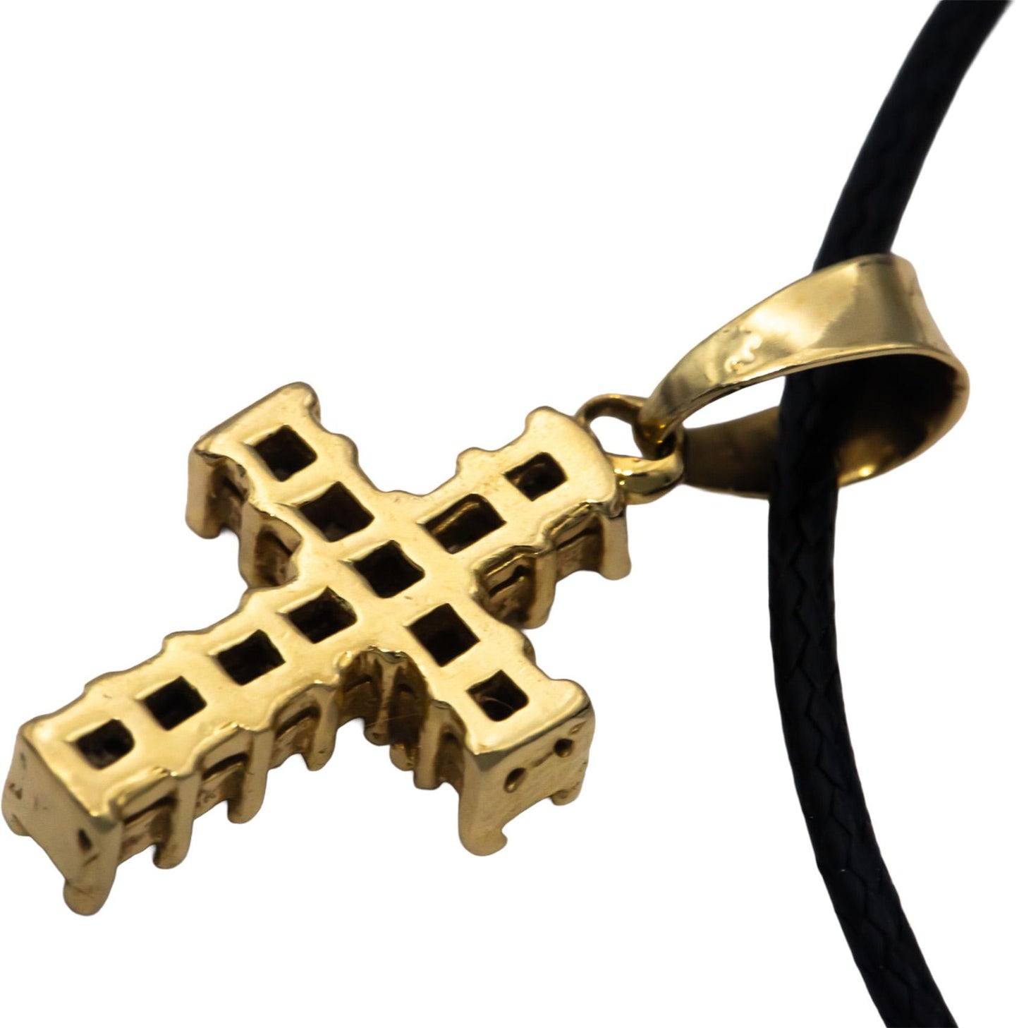 14k Yellow Gold Princess Cut Diamond Cross Crucifix Pendant Necklace 1.0CT