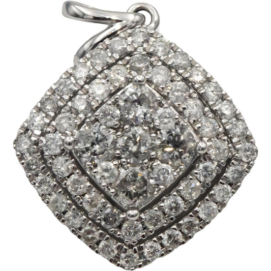 10k White Gold Round Diamond Cluster Pendant 1.33CT