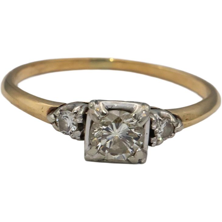 14k Yellow & White Gold Diamond Engagement Ring .50CT w/ 0.44CT Center Size 7.75