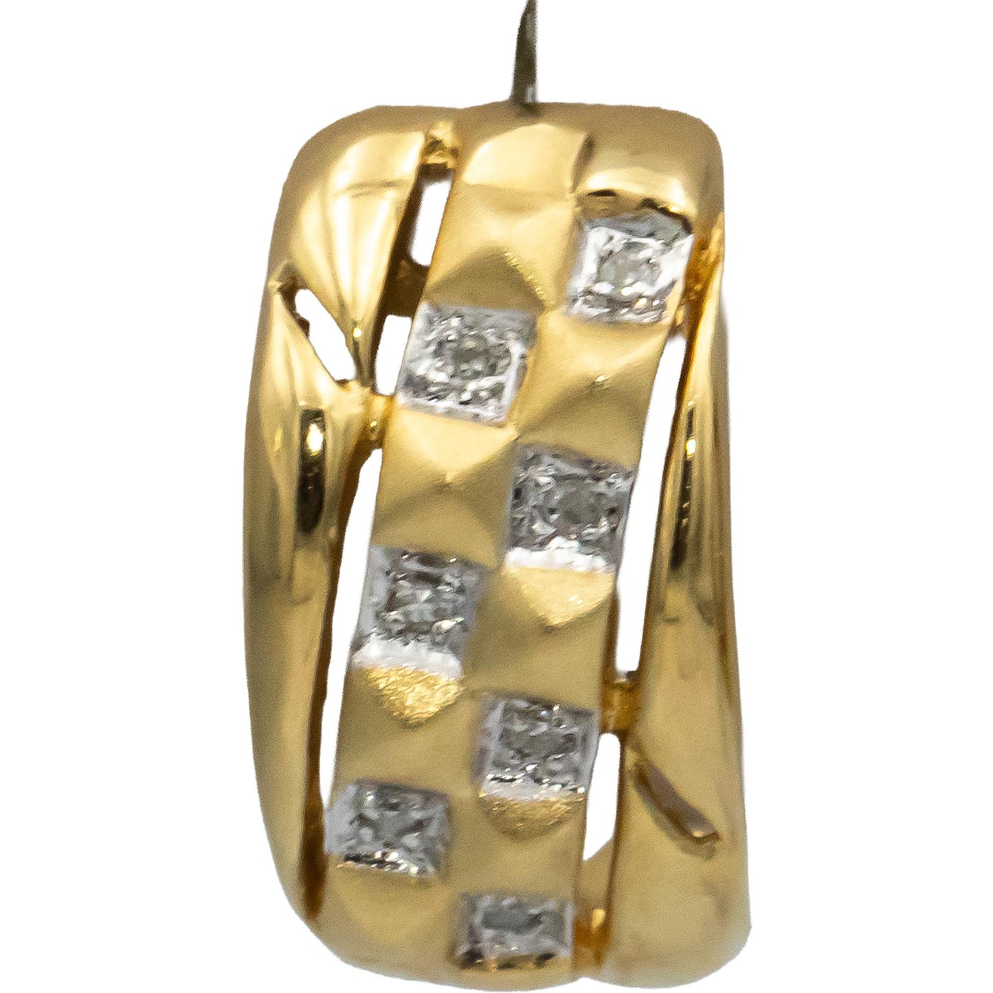 14k Yellow and White Gold Round Diamond Satin Finish Curved Earrings 0.11CT