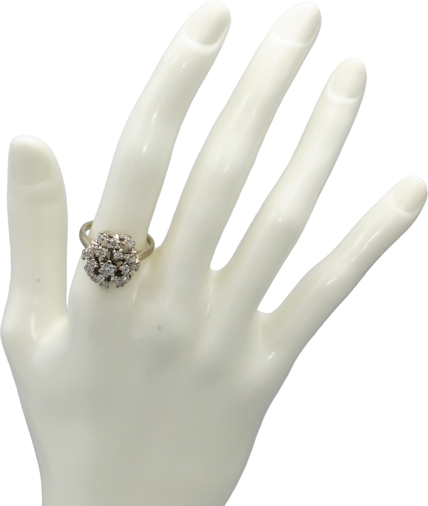 Vintage Antique 14k White Gold Diamond Cluster Cocktail Ring 1.0CT Size 7.5