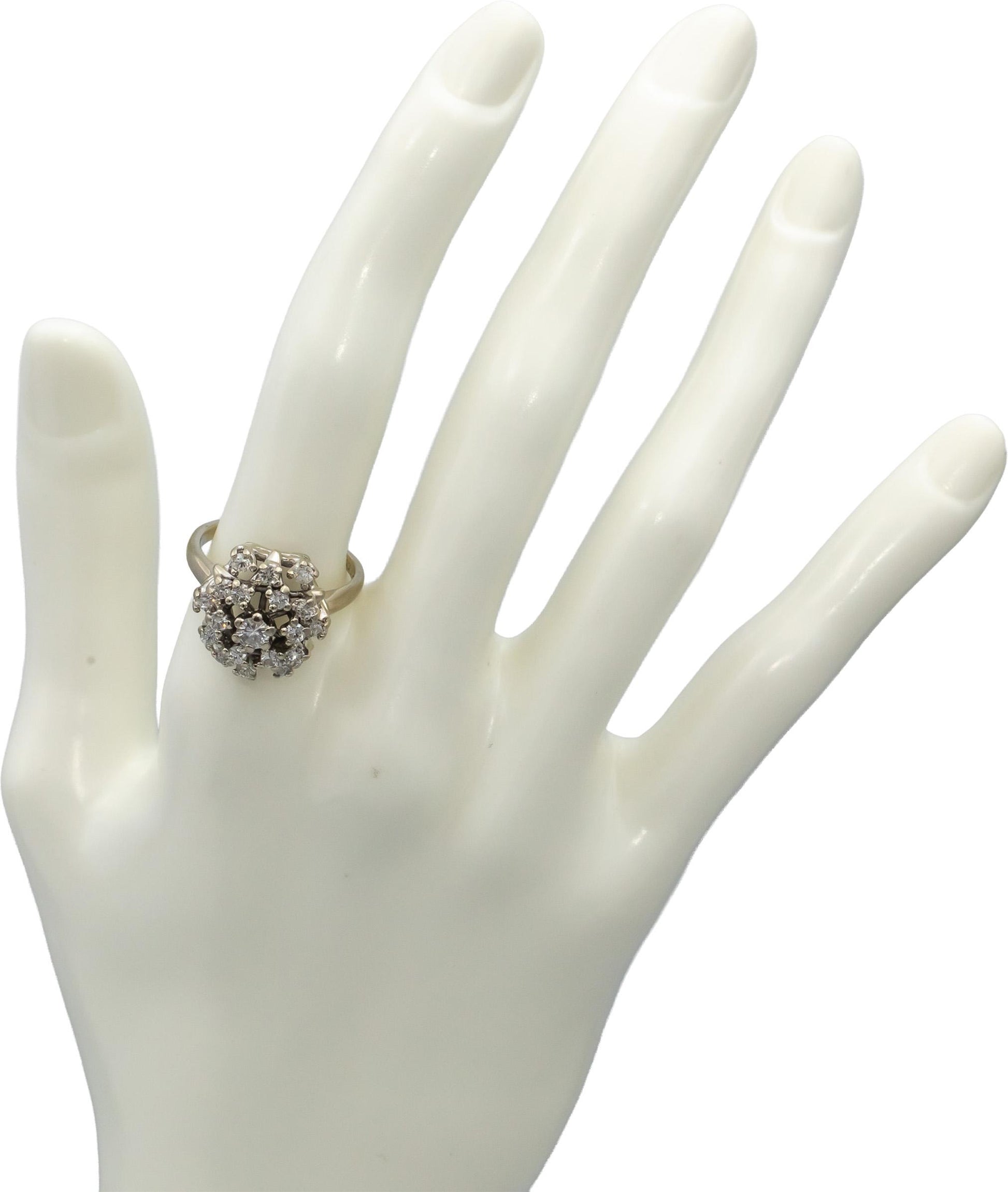 Vintage Antique 14k White Gold Diamond Cluster Cocktail Ring 1.0CT Size 7.5