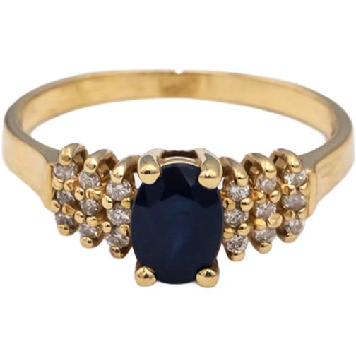 14k Yellow Gold Oval Sapphire Round Diamond Cocktail Ring 0.65CTW Size 8
