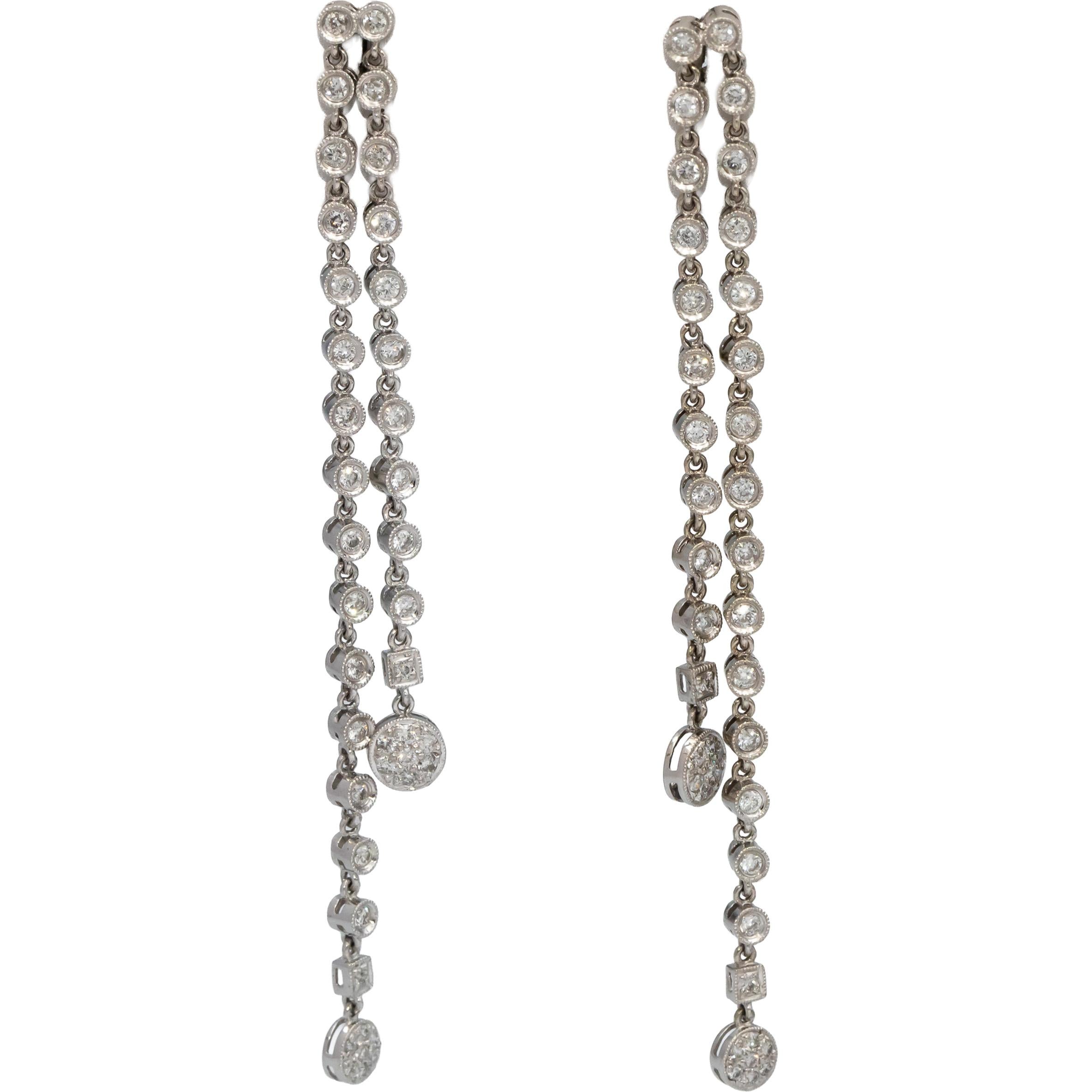 18k White Gold Round Diamond Drop Dangle Earrings 1.46CT