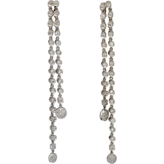 18k White Gold Round Diamond Drop Dangle Earrings 1.46CT