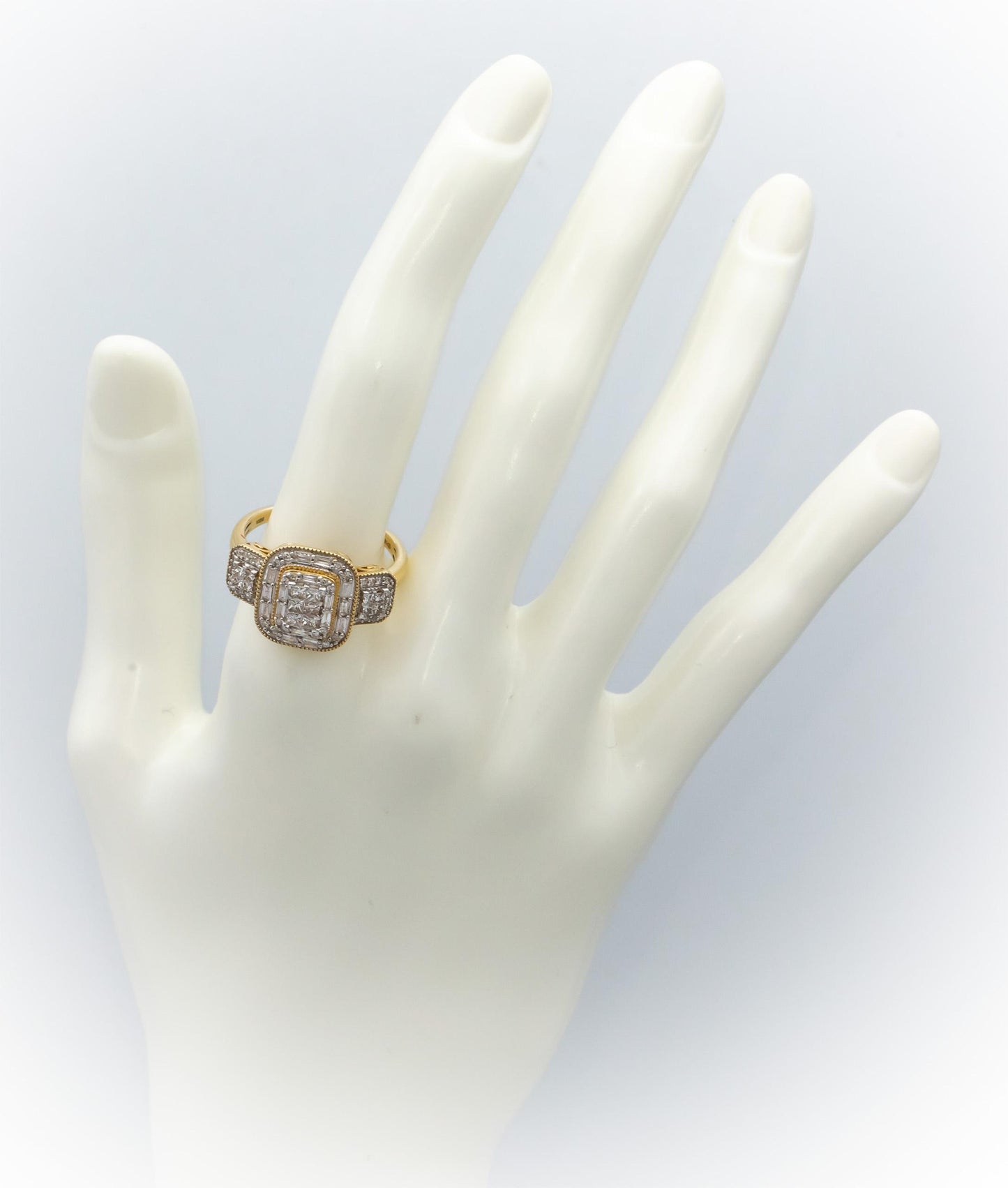 14k Yellow Gold Princess Baguette Round Diamond Cocktail Ring 1.0CT Size 9.75