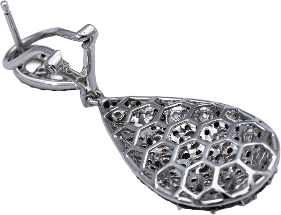 14k White Gold White Topaz and Black Diamond Cluster Dangle Earrings 2.50CTW