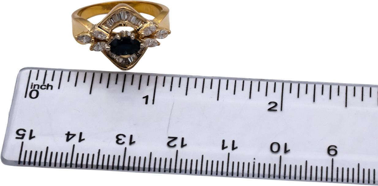 18k Yellow Gold VS Diamond and Blue Sapphire Cocktail Ring 1.24CTW Size 6.5