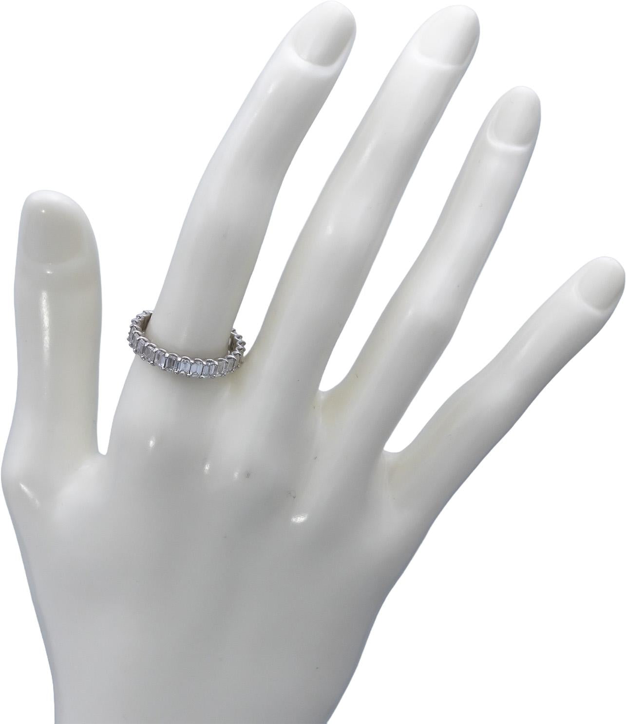 14k White Gold VS Emerald Cut Diamond Eternity Band Ring 2.73CT Size 7