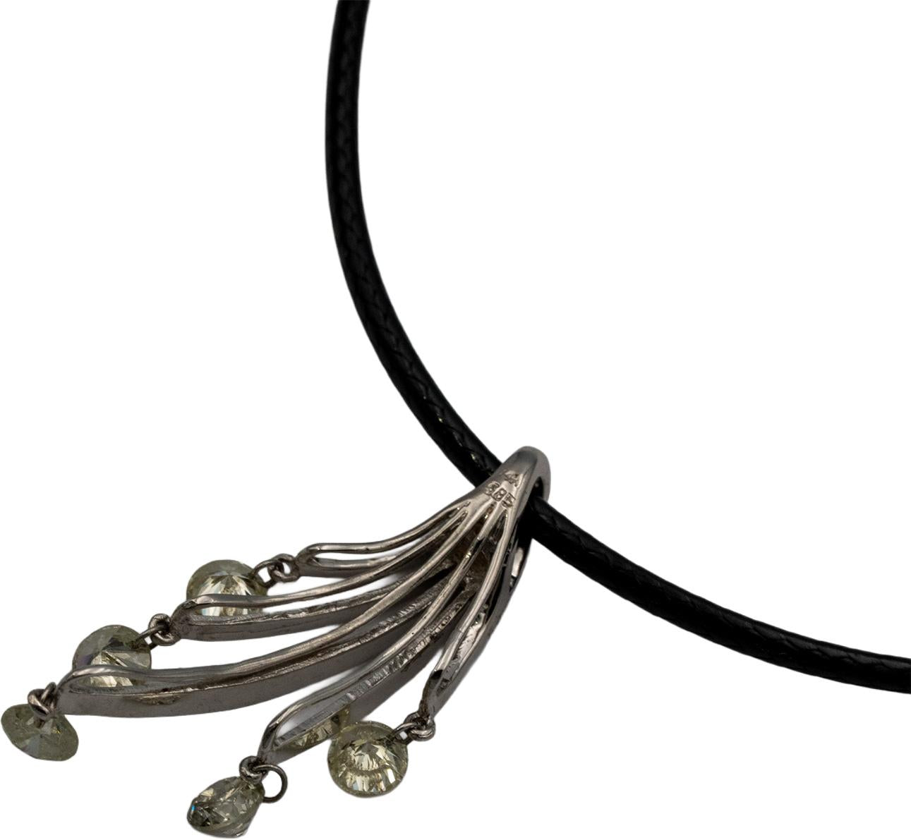 14k White Gold Round Diamond Dangle Pendant Necklace 0.95CT