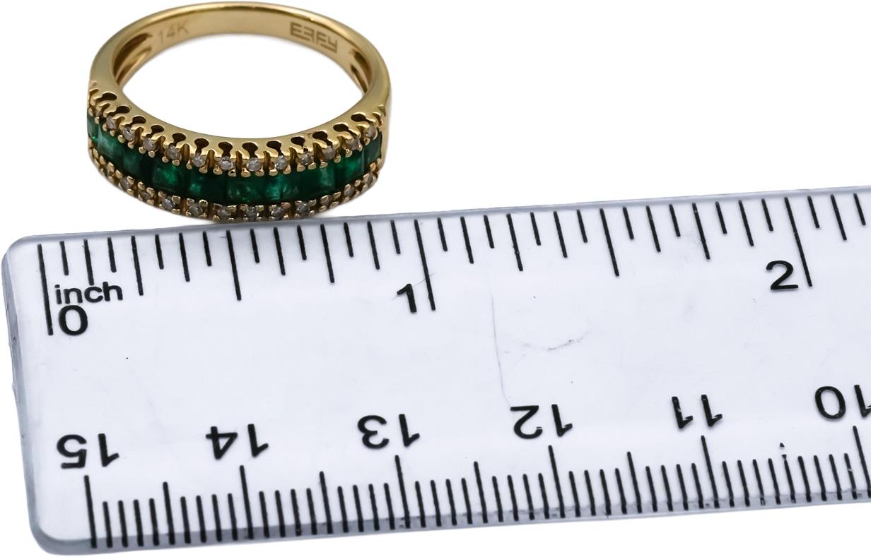 EFFY 14k Yellow Gold Emerald and Diamond Band Ring 0.85CTW Size 7.25
