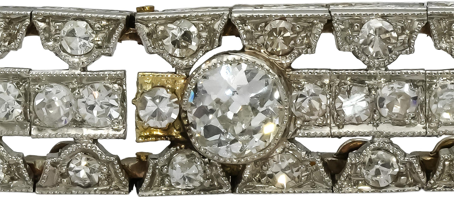 Vintage Antique Platinum 14k Gold VS Diamond Three Row Bracelet 4.10CT