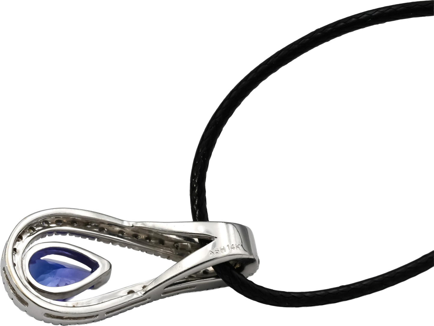 14k White Gold Round Diamond and Pear Cut Tanzanite Pendant Necklace 1.75CTW