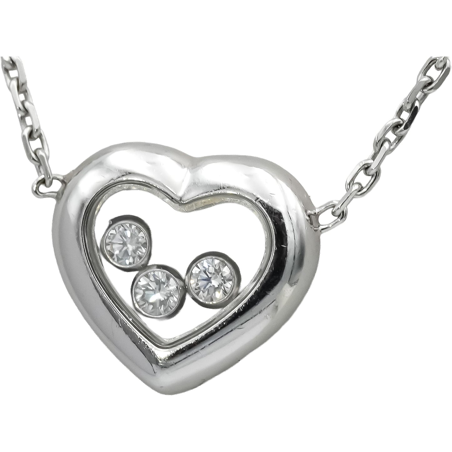 CHOPARD 18k White Gold Happy Diamond Floating Diamond Heart Pendant Necklace