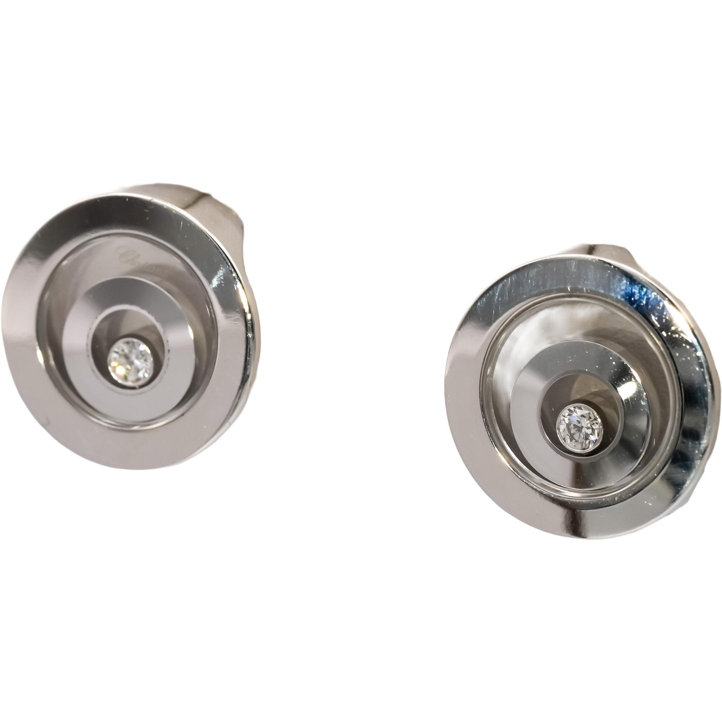 CHOPARD 18k White Gold Happy Spirit Diamond Double Round Earrings