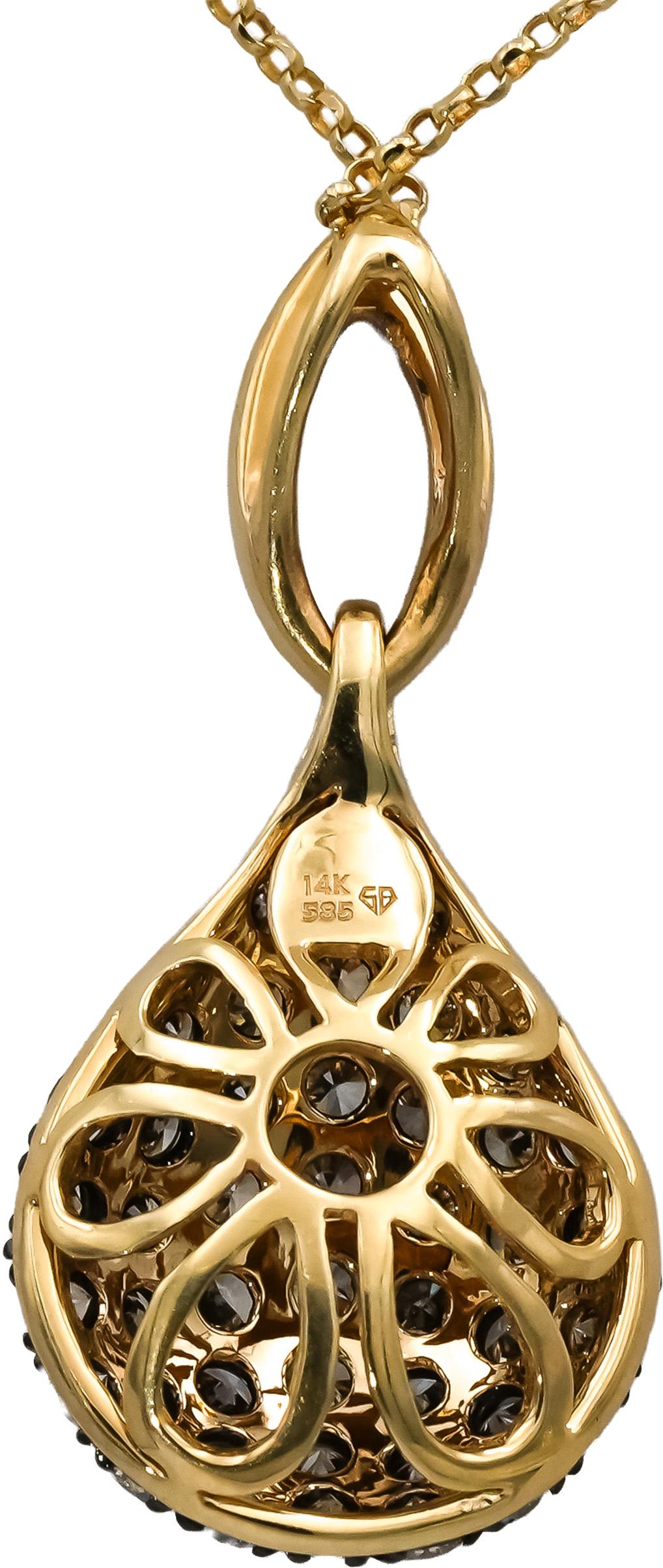 14k Yellow Gold Round Diamond Pave Pendant Necklace 1.0CT
