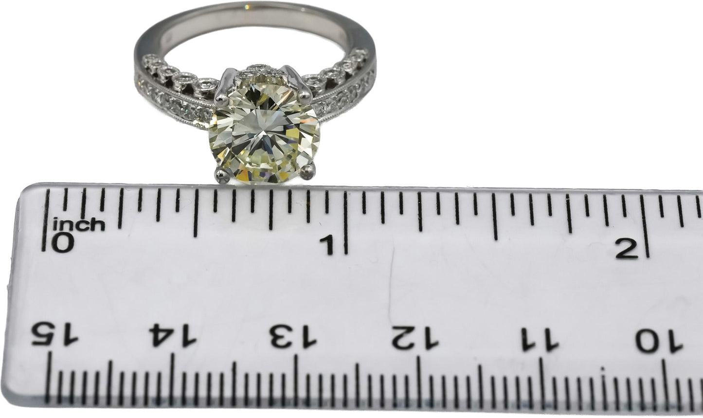 10k White Gold Round Diamond Engagement Ring 3.74CT w/ 3.26CT Center Size 6.75