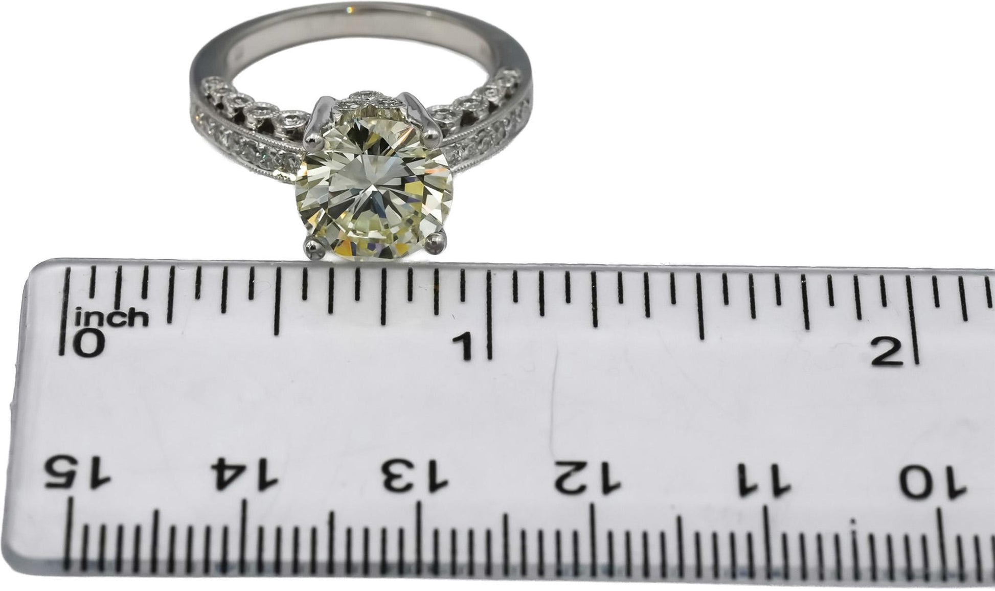 10k White Gold Round Diamond Engagement Ring 3.74CT w/ 3.26CT Center Size 6.75