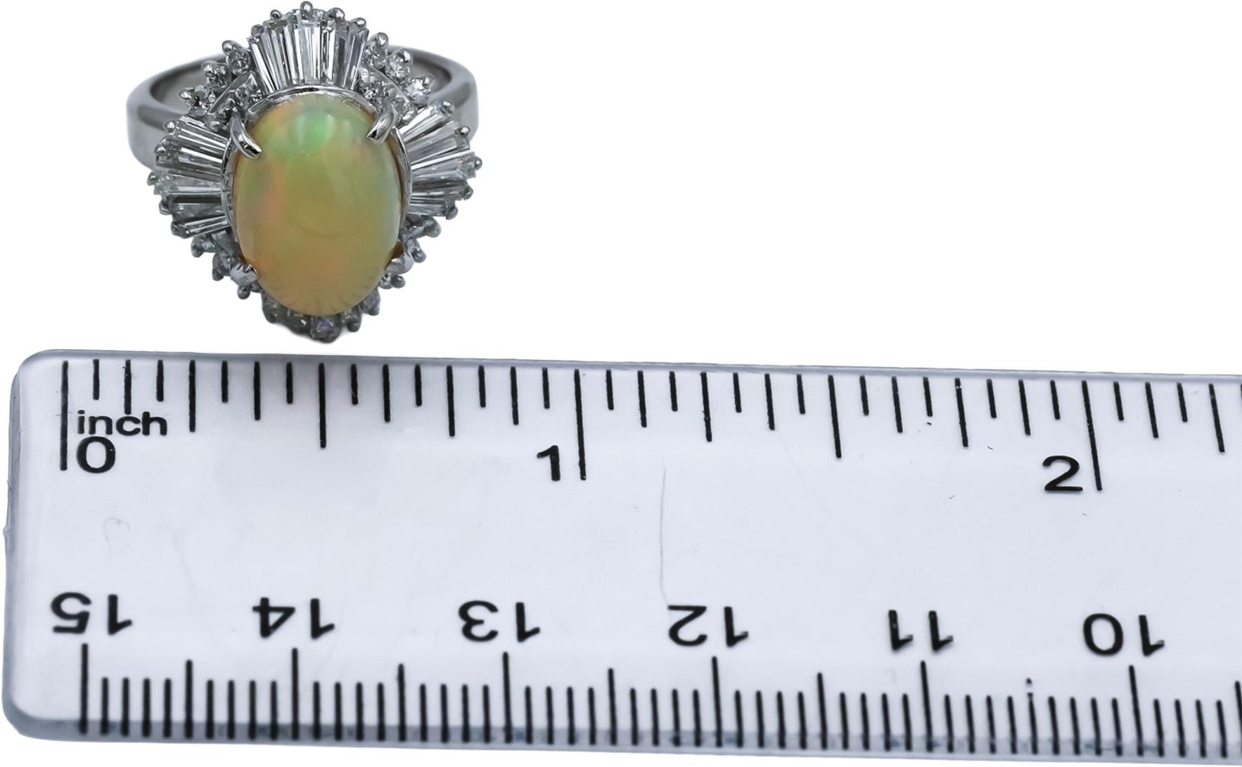 Platinum VS Diamond and Cabochon Opal Cocktail Ring 3.94CTW Size 4.5