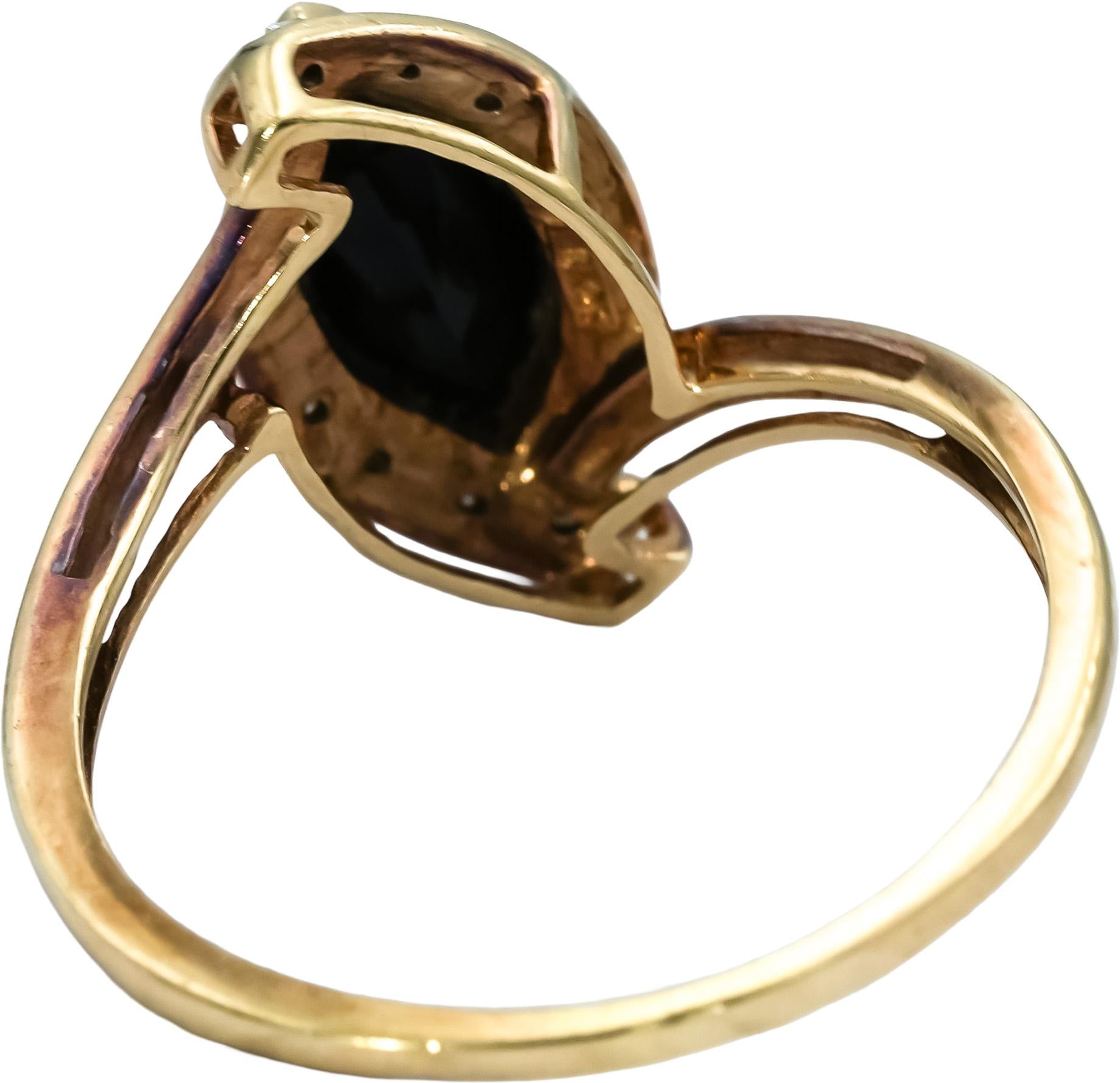 10k Yellow Gold Black Onyx Cocktail Ring w/ Diamond Accents Size 9.5