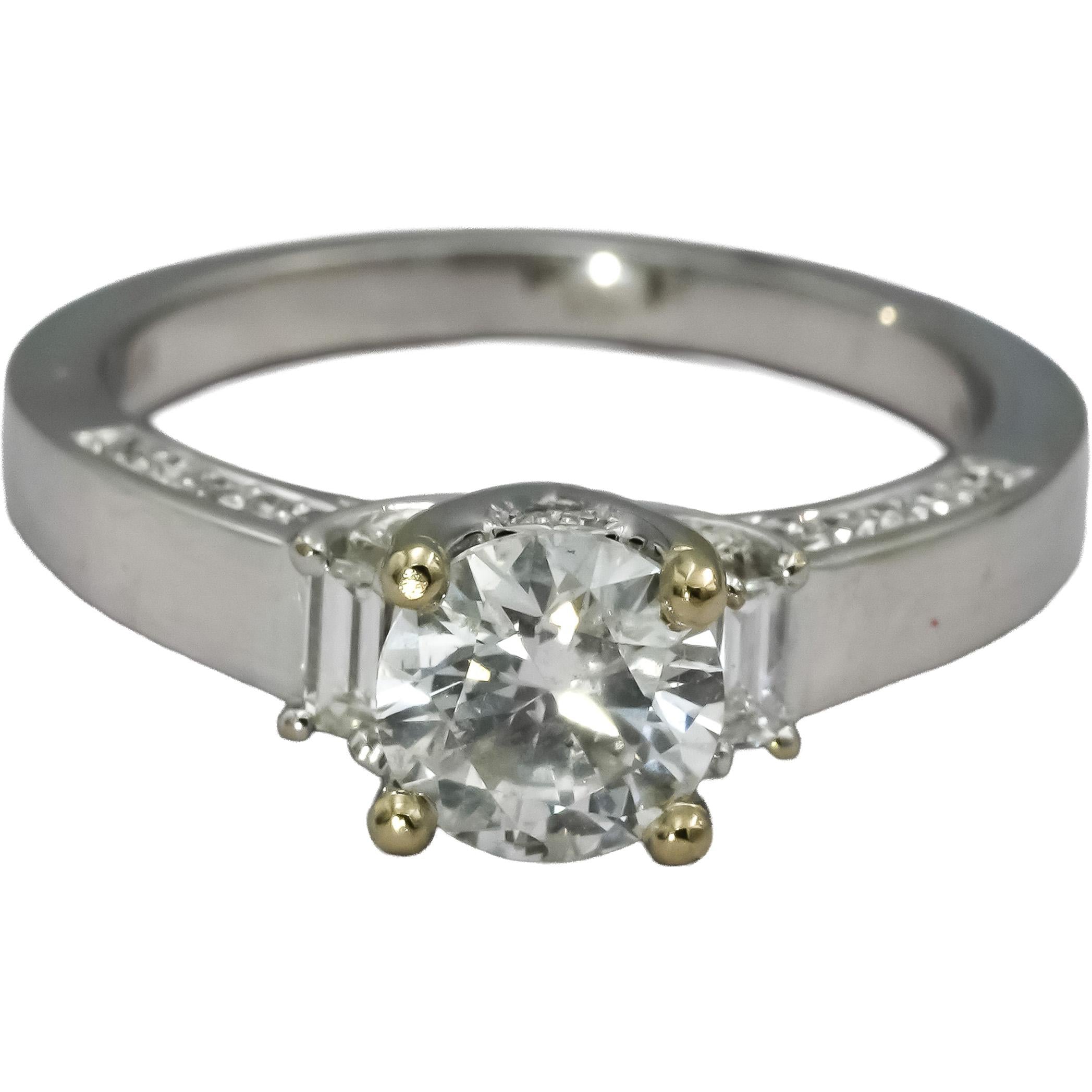 18k White Gold Diamond Engagement Ring 1.36CT w/ 1.06CT Center Size 6.75
