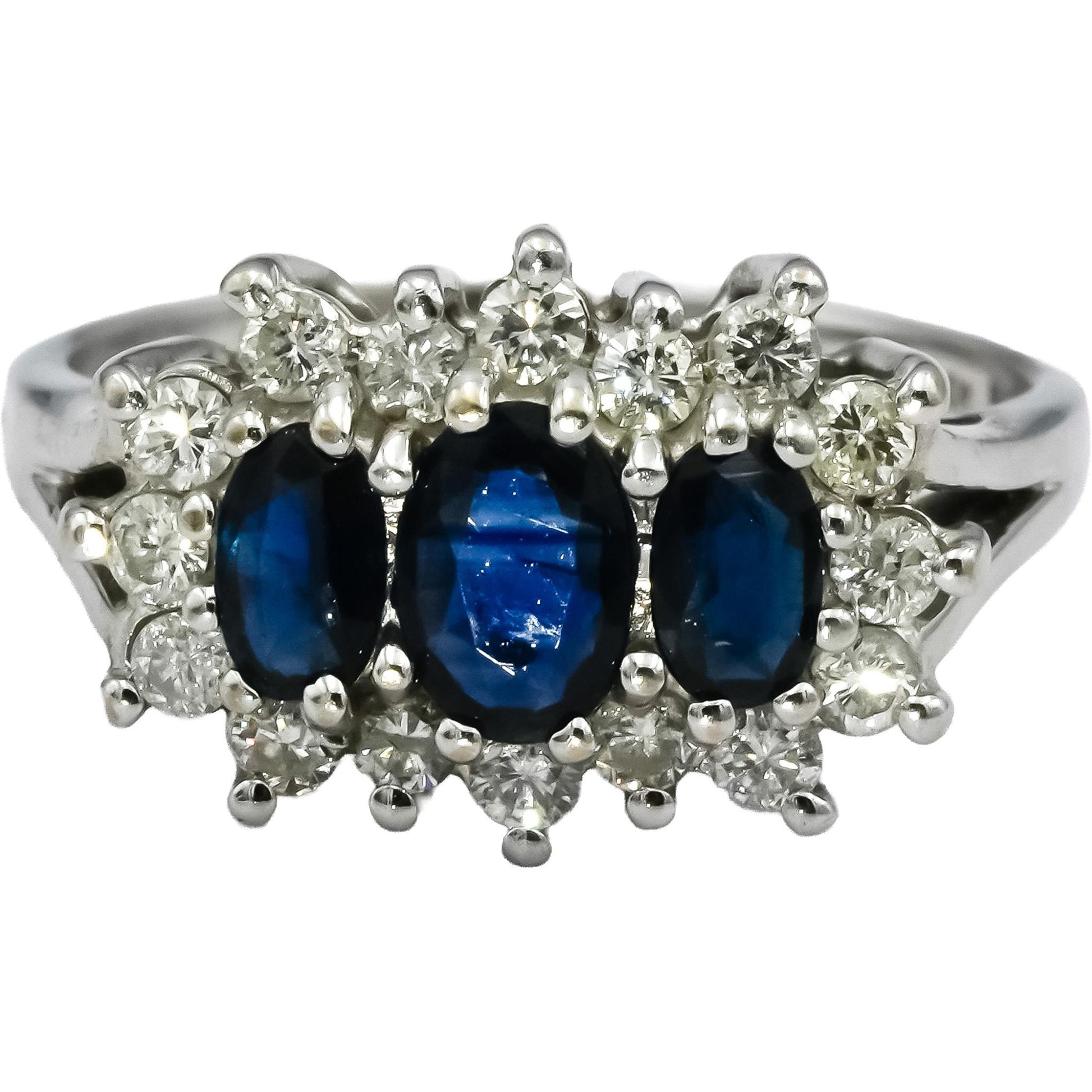 14k White Gold Blue Sapphire and Diamond Cocktail Ring 1.50CT Size 7