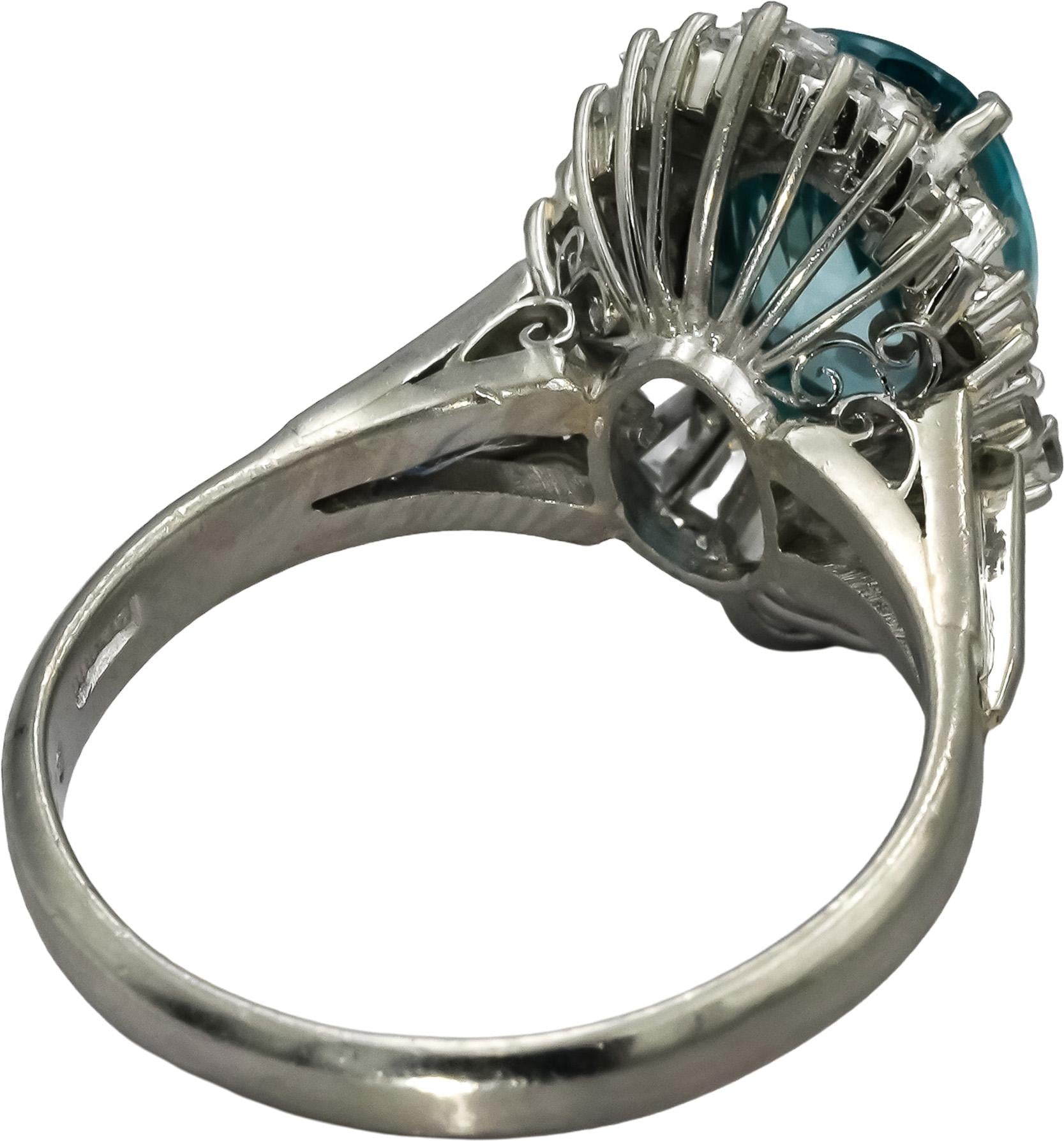 Platinum Diamond and Blue Zircon Cocktail Ring 4.91CT Size 8.25