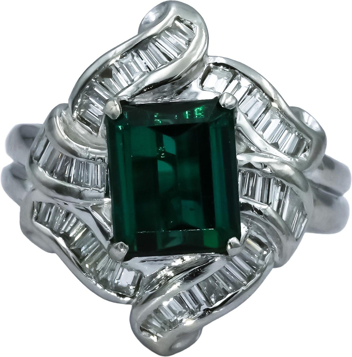 Platinum Diamond and Green Tourmaline Cocktail Ring 3.82CT Size 6