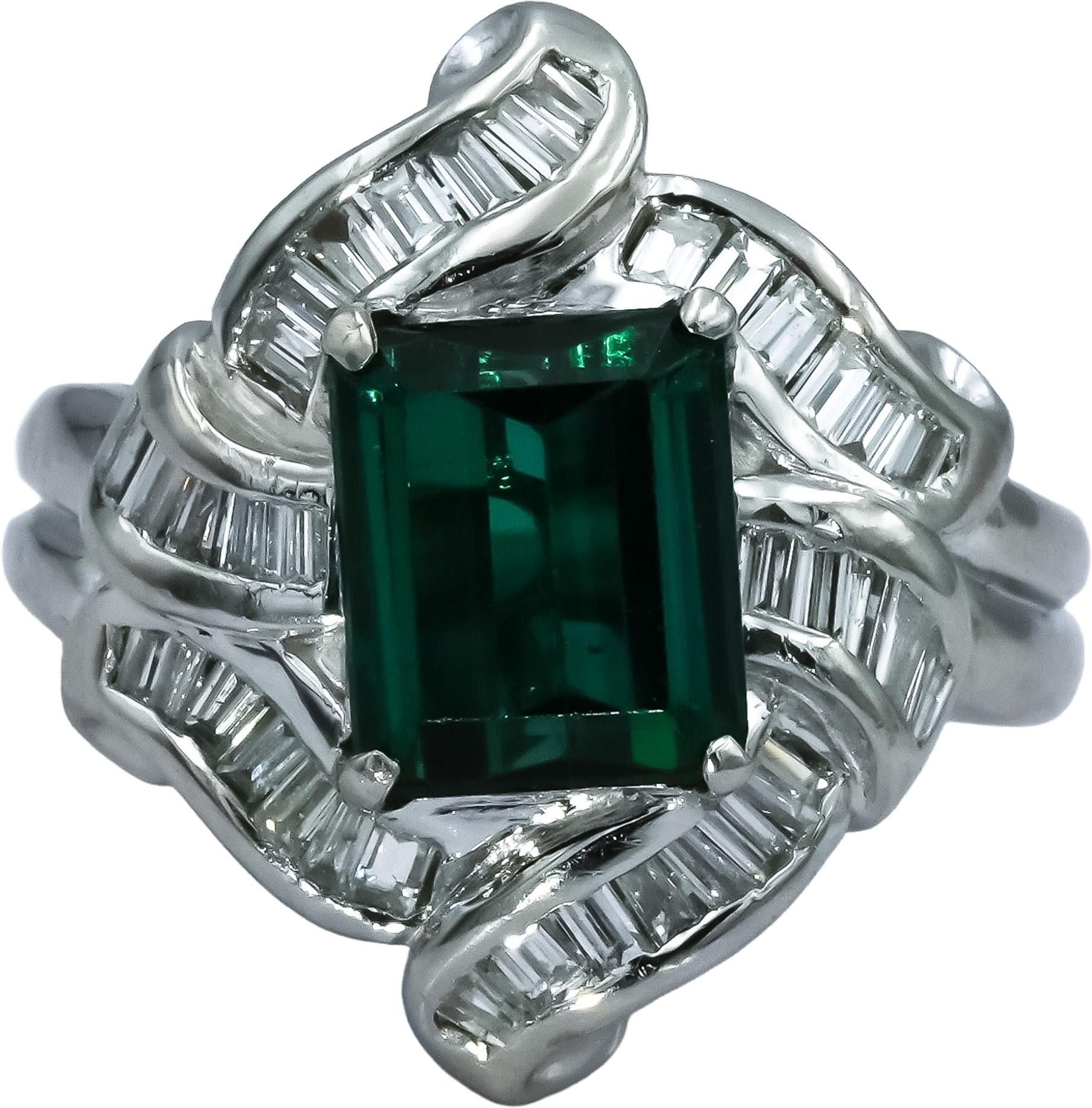 Platinum Diamond and Green Tourmaline Cocktail Ring 3.82CT Size 6