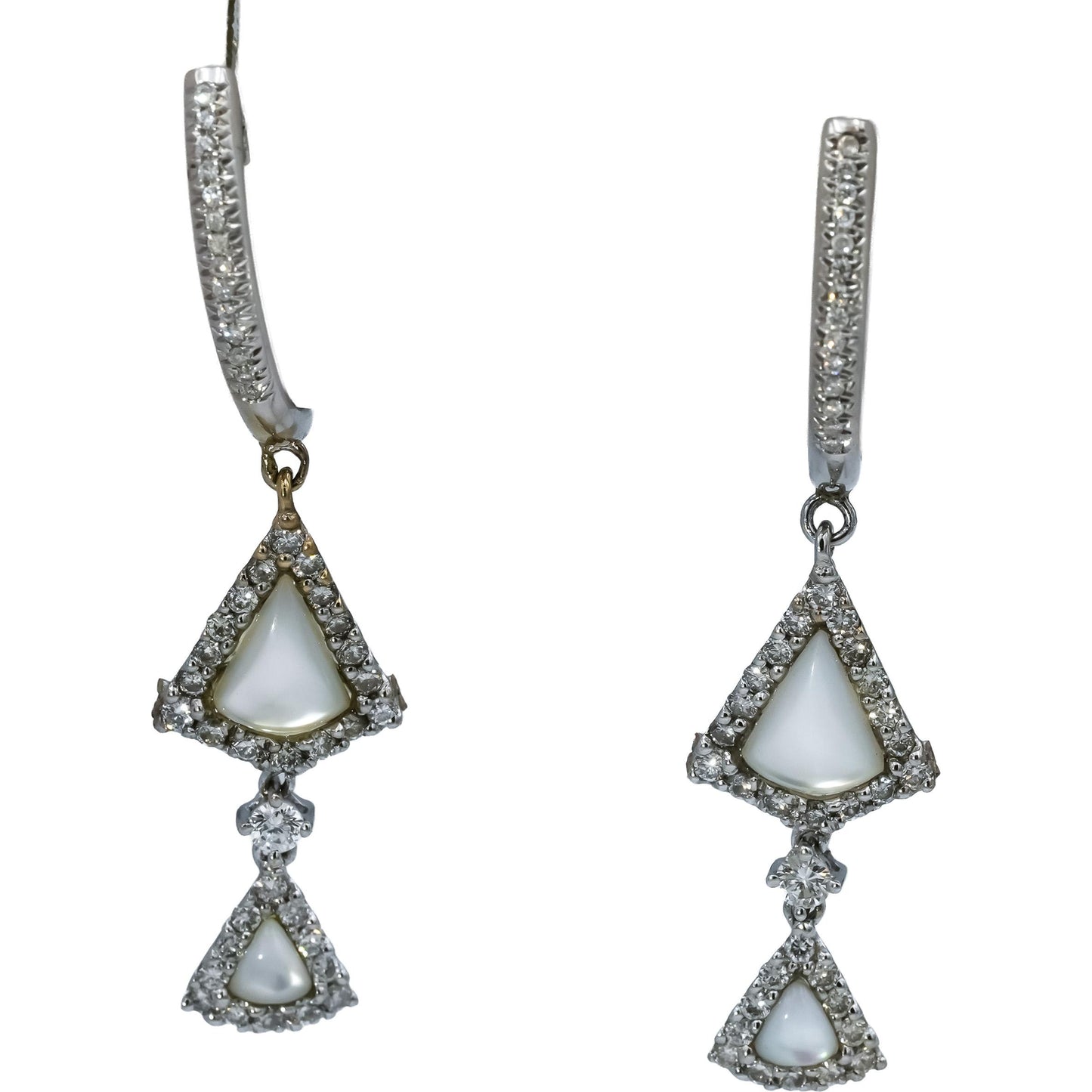 18k White Gold VS Diamond and Mother of Pearl Drop Dangle Earrings 0.70CT