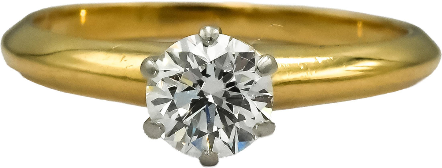 TIFFANY & CO. 18k Gold Platinum VVS1/G Diamond Solitaire Ring .52CT w/ Papers