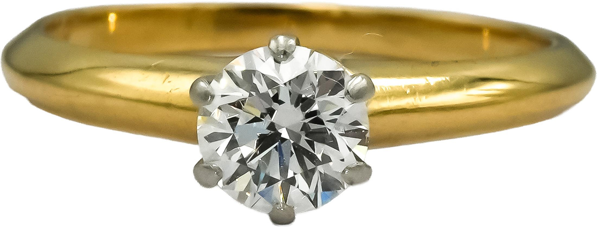 TIFFANY & CO. 18k Gold Platinum VVS1/G Diamond Solitaire Ring .52CT w/ Papers
