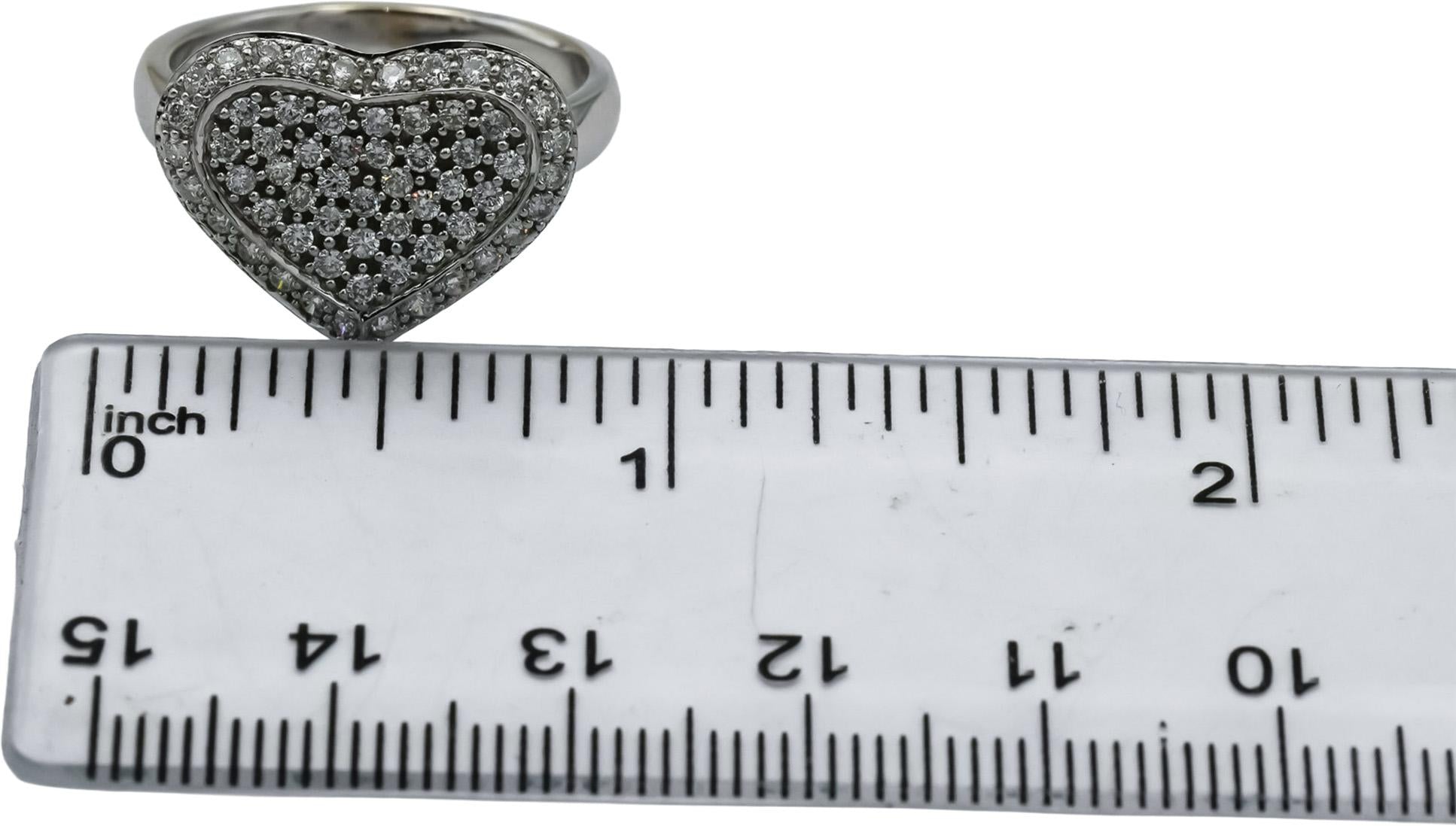 18k White Gold Round Diamond Cluster Heart Ring 1.0CT Size 8.25