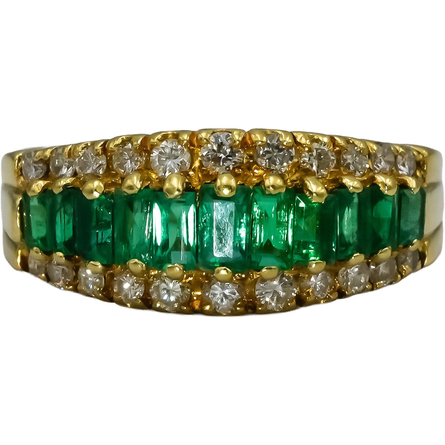 18k Yellow Gold VS Diamond and Emerald Band Ring 1.0CT Size 5.75