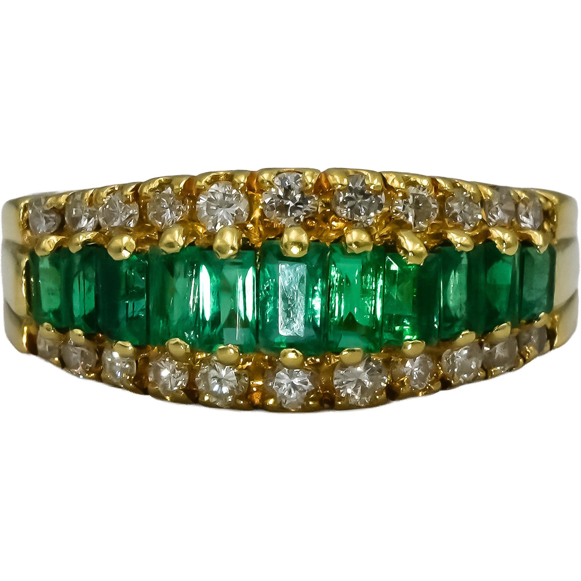 18k Yellow Gold VS Diamond and Emerald Band Ring 1.0CT Size 5.75