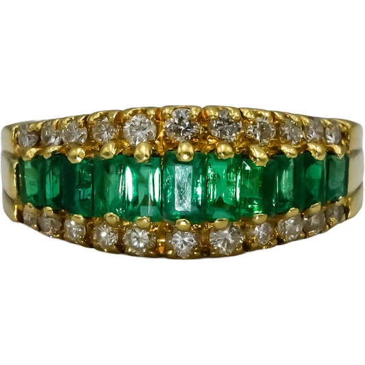 18k Yellow Gold VS Diamond and Emerald Band Ring 1.0CT Size 5.75