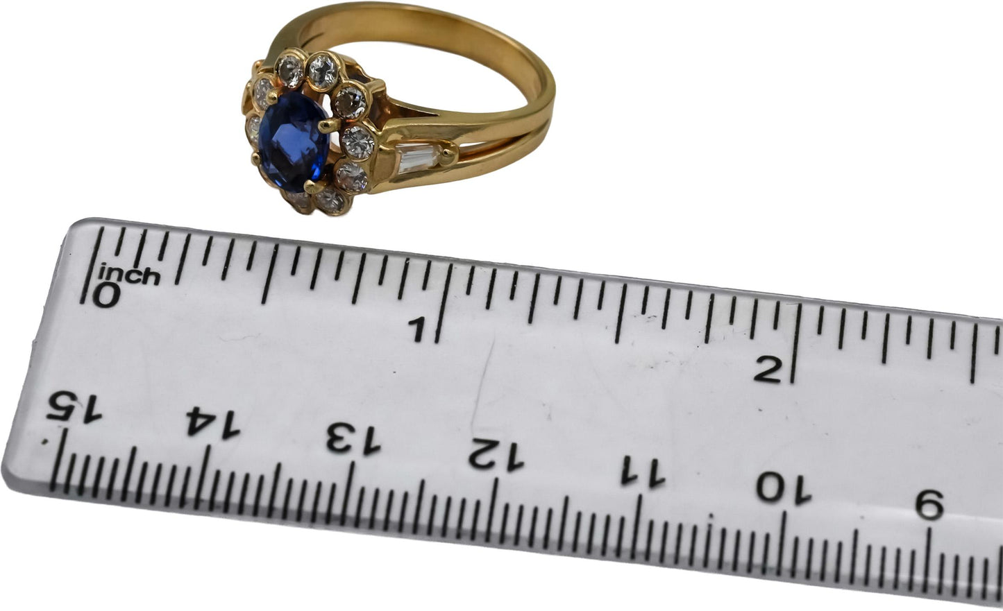 14k Yellow Gold VS Diamond and Blue Sapphire Flower Ring 2.10CT Size 8