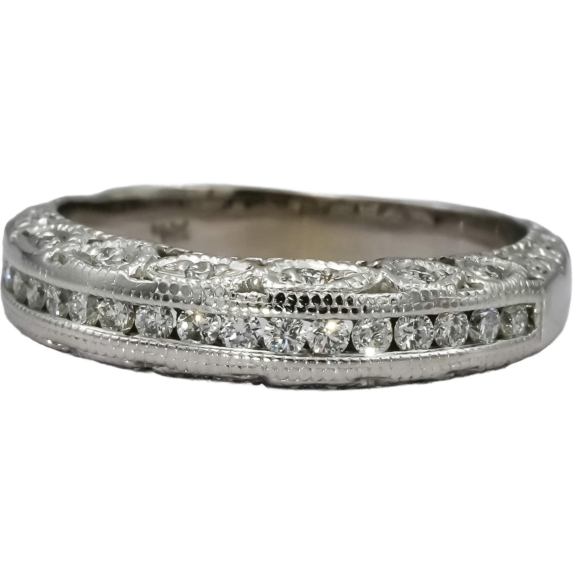 14k White Gold VS Diamond Antique Style Milgrain Band Ring 0.40CT Size 7